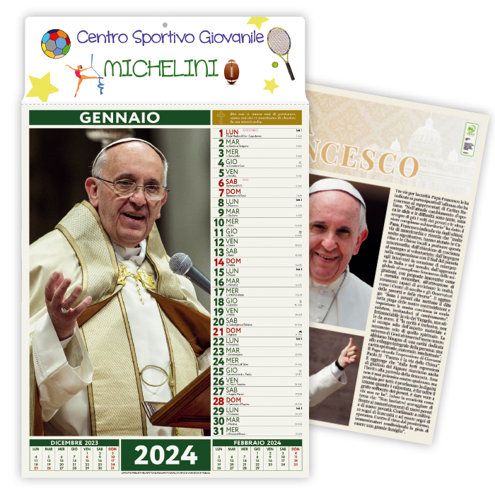 CALENDARIO PAPA FRANCESCO CARTA PATINATA gr.70 TESTATA A ART. CA-101/A