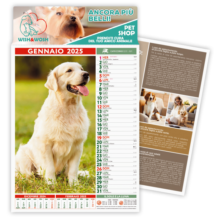 CALENDARIO CANI E GATTI CARTA PATINATA gr.70 TESTATA A ART. CA-108/A