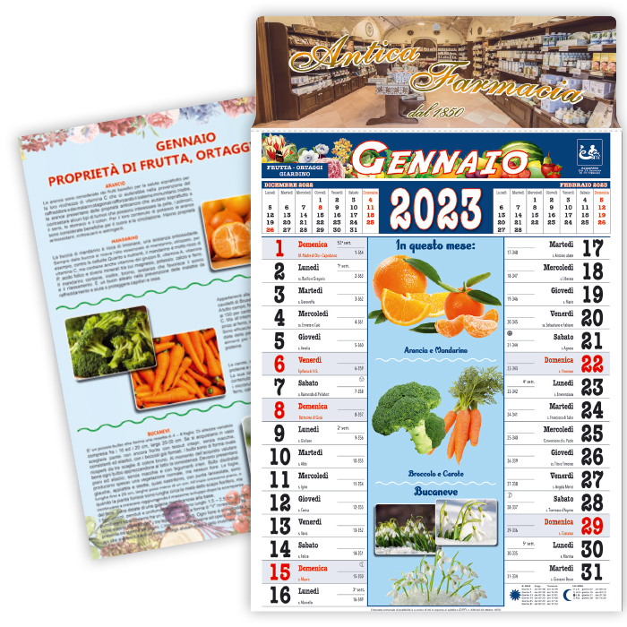 CALENDARIO TOWER FRUTTA E ORTAGGI CARTA PATINATA gr.70 TESTATA A ART. CA-184/A