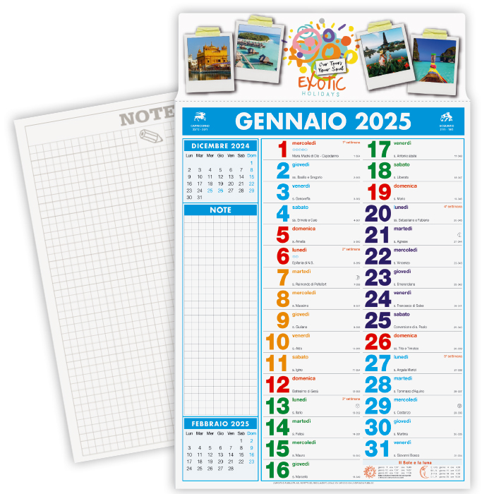 CALENDARIO OLANDESE NOTES COLOR CARTA PATINATA gr.70 TESTATA A ART. CA-422/A