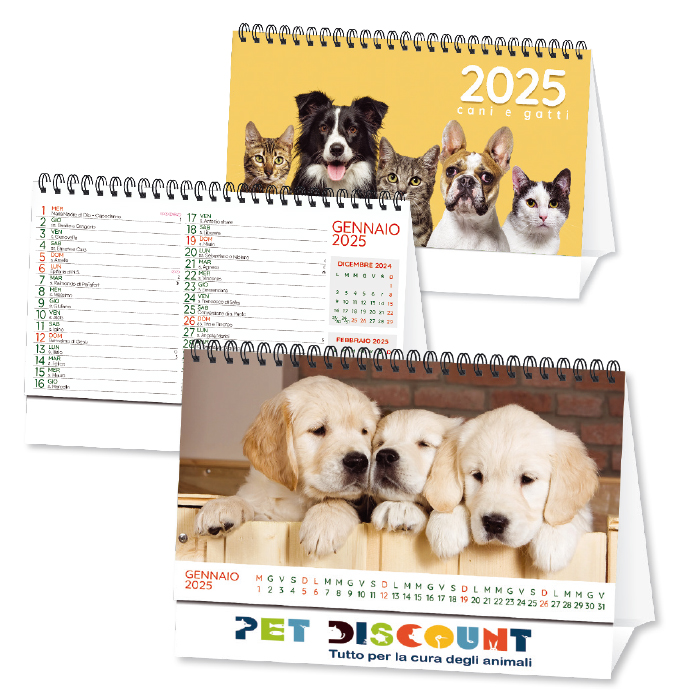 CALENDARIO DA TAVOLO CANI E GATTI CARTA PATINATA gr.90 PIEDINO H ART.CB-403/H