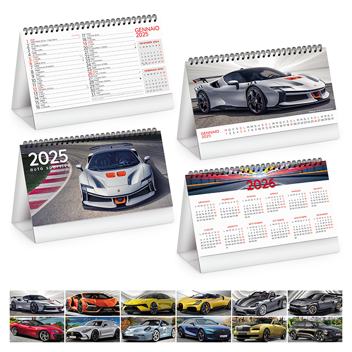 CALENDARIO DA TAVOLO AUTO SPORTIVE CARTA PATINATA gr.90 PIEDINO H ART.CB-406/H