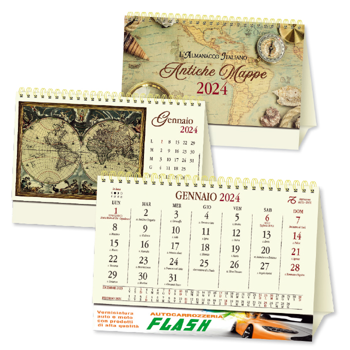 CALENDARIO DA TAVOLO MAPPE ANTICHE CARTA AVORIO gr.90 PIEDINO H ART.CB-62/H