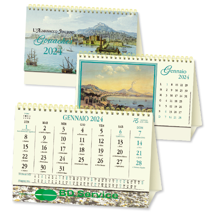 CALENDARIO DA TAVOLO GOUACHES CARTA AVORIO gr.90 PIEDINO H ART.CB-66/H