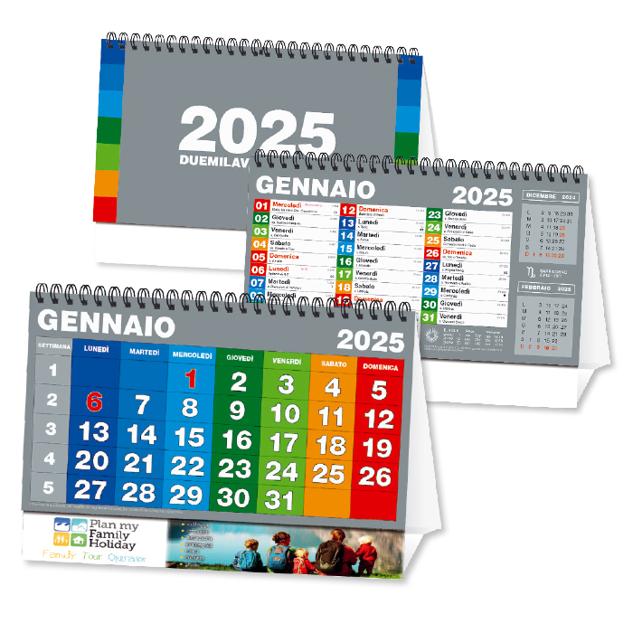 CALENDARIO DA TAVOLO MULTICOLOR CARTA BIANCA gr.90 PIEDINO H ART.CB-703/H