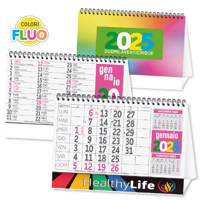 CALENDARIO DA TAVOLO MULTICOLOR FLUO CARTA PATINATA gr.100 PIEDINO H ART.CB-706/H