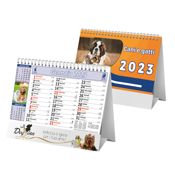 CALENDARIO DA TAVOLO TOWER CANI E GATTI CARTA PATINATA gr.100 PIEDINO H ART.CB-75/H