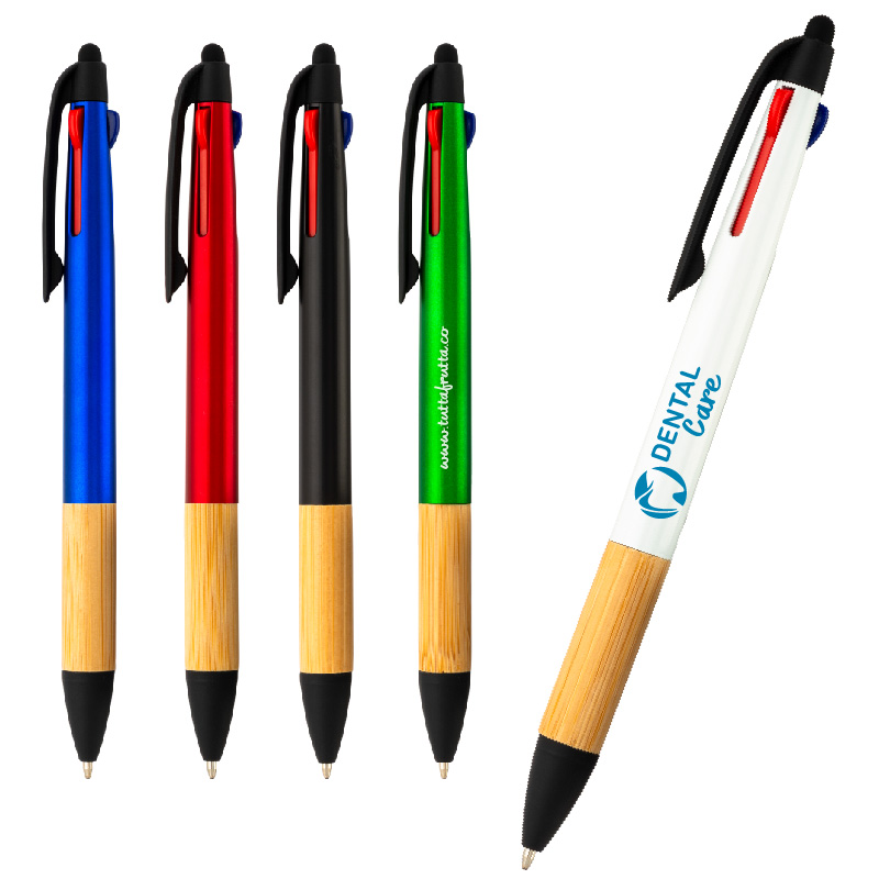 PENNA A SCATTO IN PLASTICA CON 3 REFILLS CON TOUCH SCREEN, IMPUGNATURA IN BAMBÙ ART.MT-192