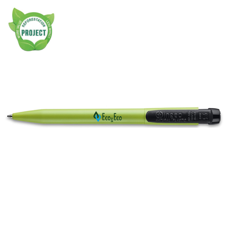 PENNA A SCATTO IN BIOPLASTICA PLA FUSTO COLOR LIME EFF. SATINATO COLORE CLIP NERO INCHIOSTRO NERO ART. PC-507 INGEO GREEN OFFICE