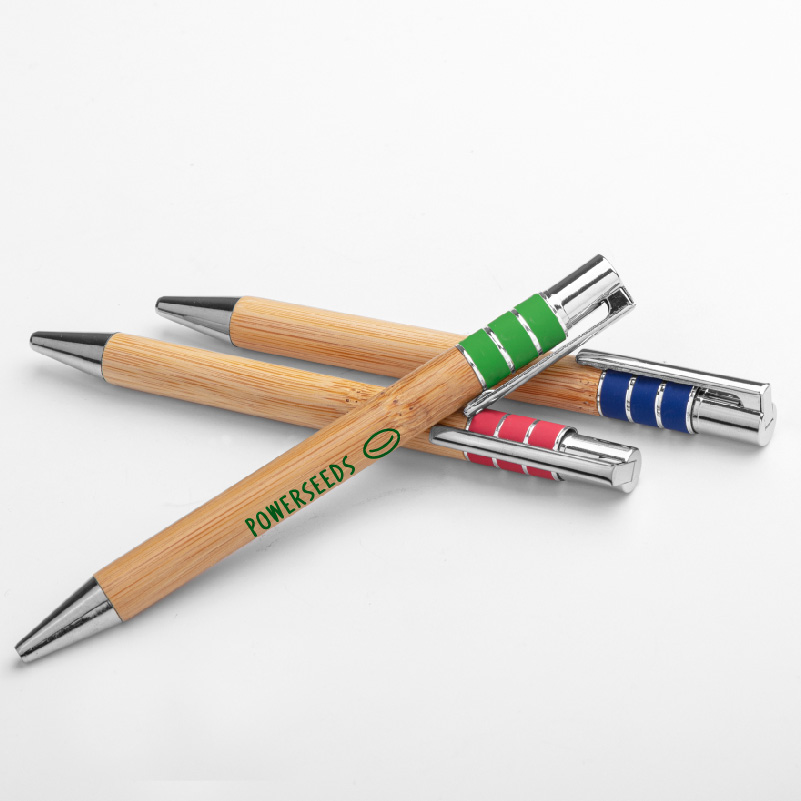 PENNA  A SCATTO IN BAMBOO RIFINITURE GOMMATE, COMP.METALLO, REFILL NERO ART.PN-767