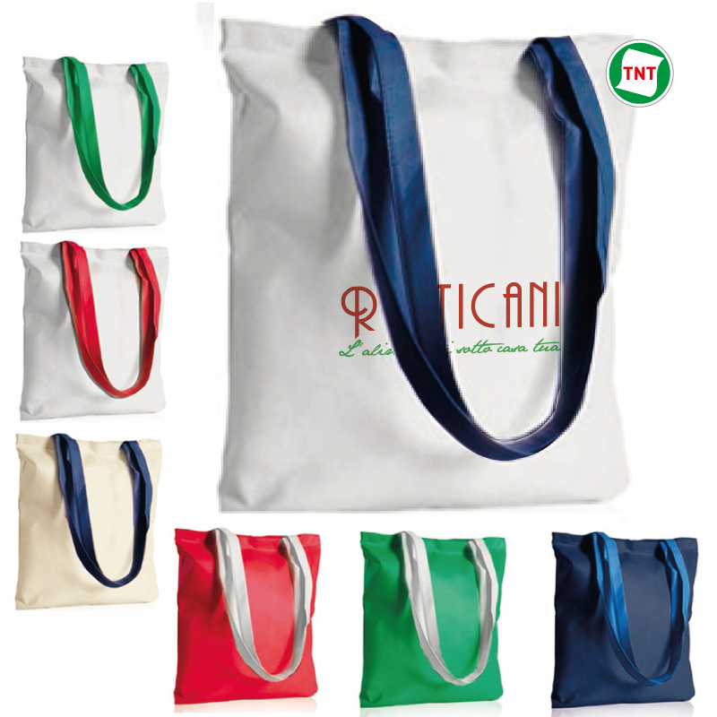 SHOPPER BIANCA IN TNT MANICI LUNGHI COLORATI cm.38x42 ART. RA574