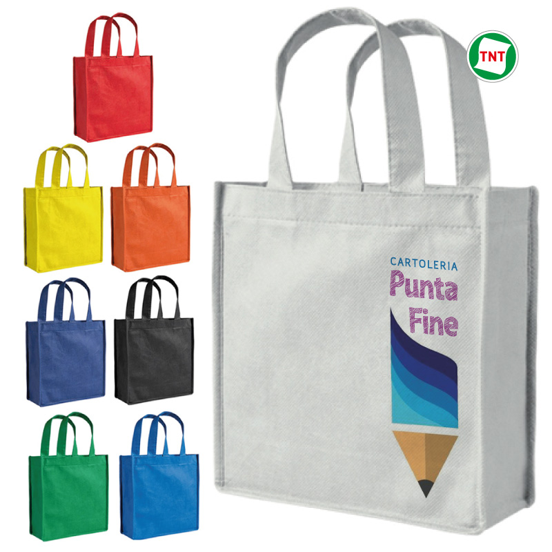 MINI SHOPPER IN TNT cm.22,5x25x10 CON SOFFIETTO MANICI CORTI RIF. CUCITE ART. RA650