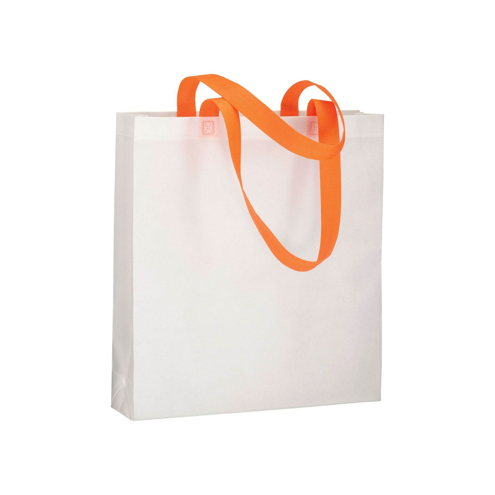 SHOPPER CON SOFFIETTO IN TNT 80 G/M2 TERMOSALDATO, MANICI LUNGHI COLORATI 38X42X8 ART.RA806
