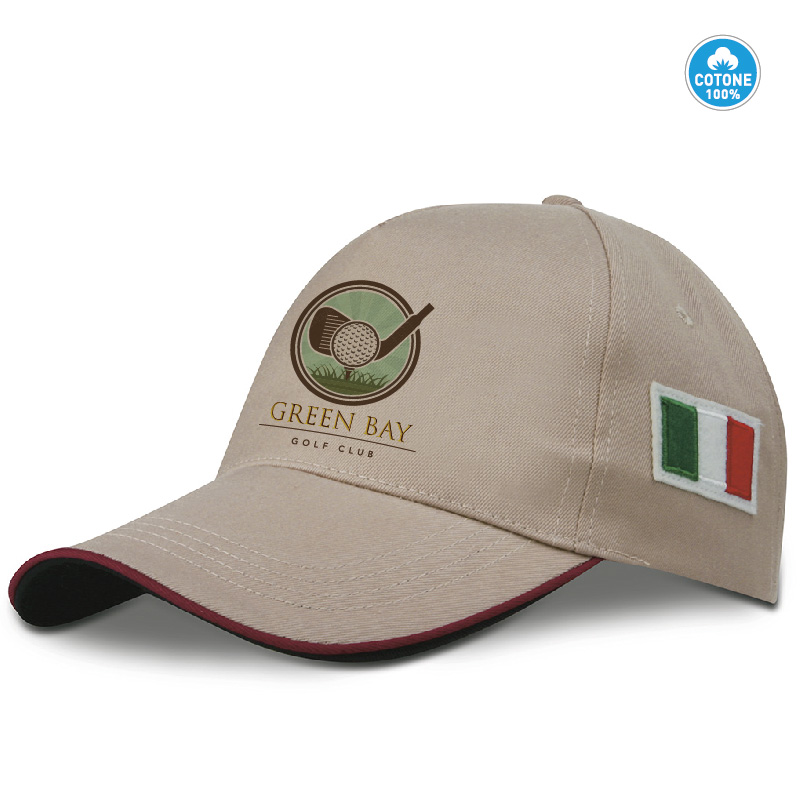 CAPPELLINO 5 PANNELLI CON BANDIERA ITALIANA, CON ORLO VISIERA A CONTRASTO ART.RB914