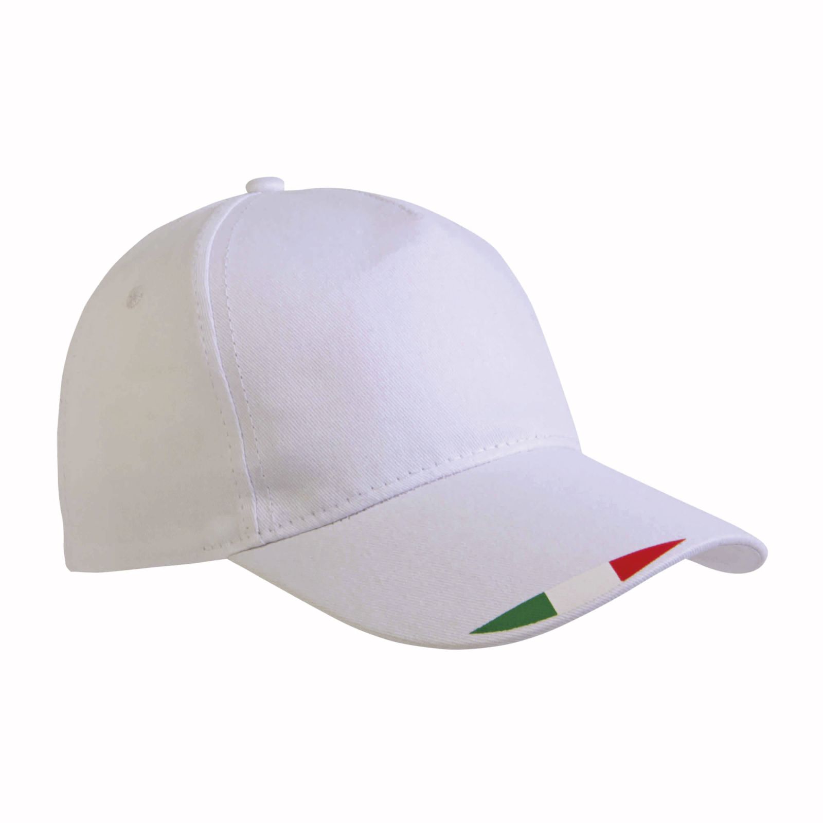 CAPPELLINO POLIESTERE 5 PANNELLI CON STAMPA TRICOLORE SULLA VISIERA REGOLAZIONE IN VELCROART.RB971