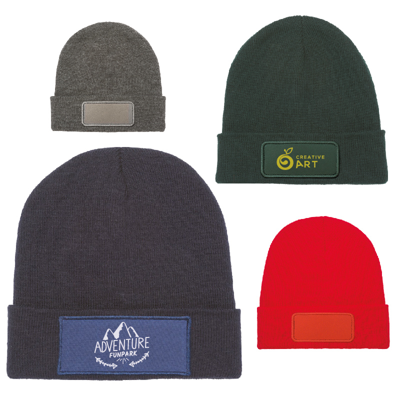 BERRETTO IN MAGLI ACRILICA ELASTICIZZATA 65g/pz, RISVOLTO CON ETICHETTA PER PERSONALIZZAZIONE ART.RB987