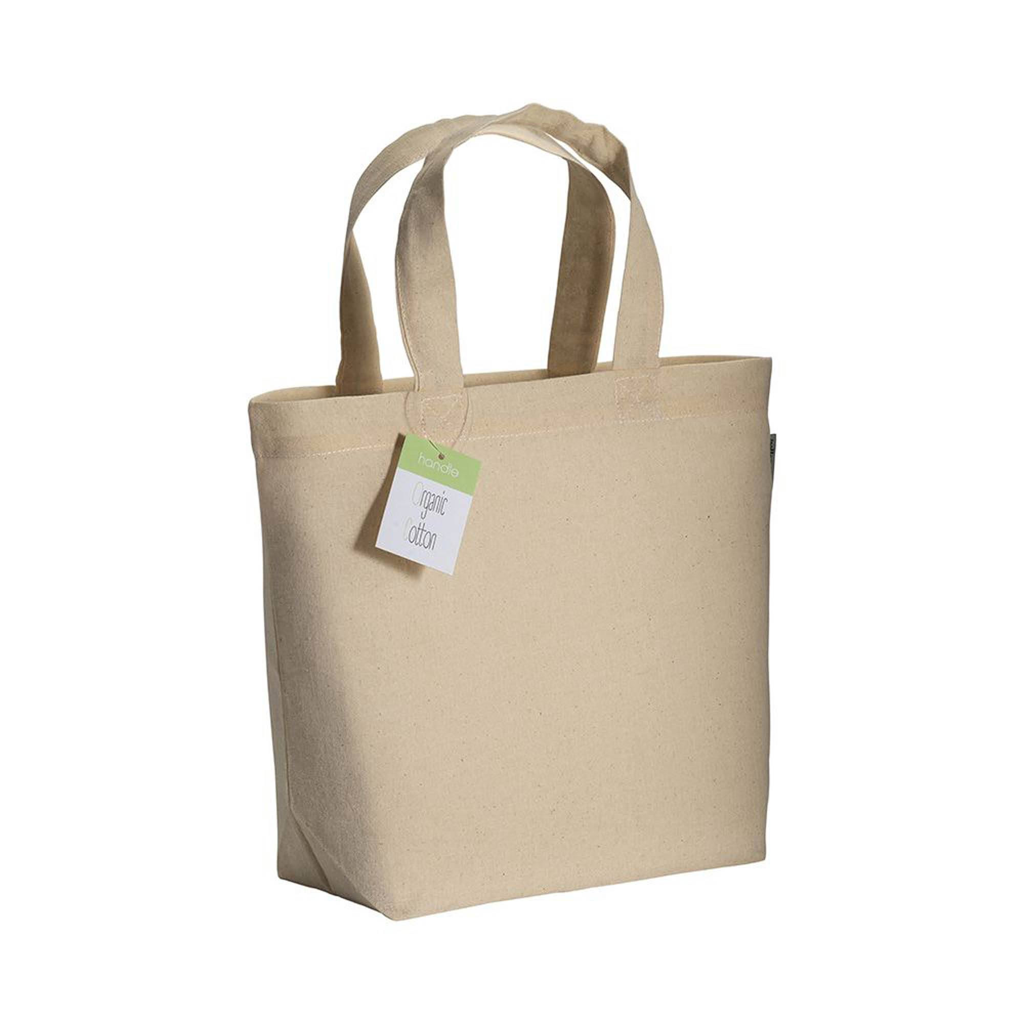 BORSA IN COTONE ORGANICO 120gr C. SOFFIETTO ALLA BASE, MANICI CORTI cm.32x24x10 ART. SH213